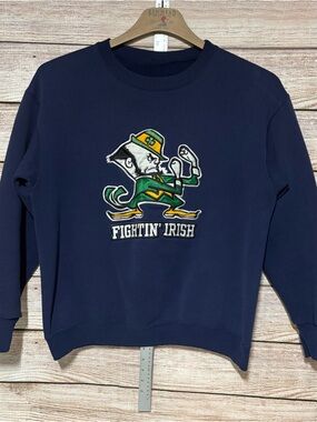 Vintage Navy Notre Dame Fightin' Irish Embroidered Crewneck Sweatshirt Cut Tag